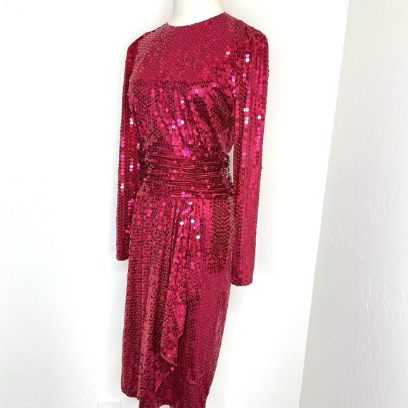 Oleg Cassini Long Sleeve Sequin Dress in Rich Pink - Picture 4 of 8